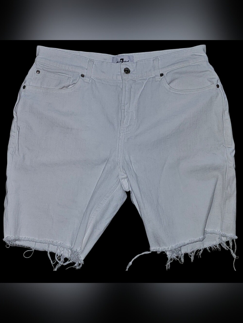 7 For All Mankind Womans White Straight Fit Raw Hem Denim Shorts Sz 34